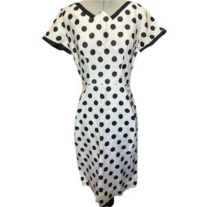 Vintage 50s Mad Men Marilyn Pin Up Polka Dot Midi Wiggle Dress White Black S M